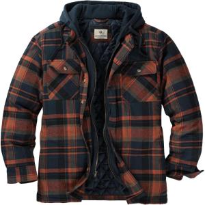 Legendary Whitetails Men’s Plaid Flannel Shirt Jacket Quilted with Hood Polyfill Insulated(Ancient Bison Plaid)