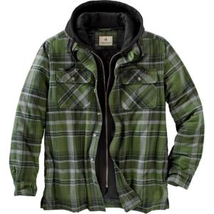 Legendary Whitetails Men’s Plaid Flannel Shirt Jacket Quilted with Hood Polyfill Insulated(Army Green Plaid)