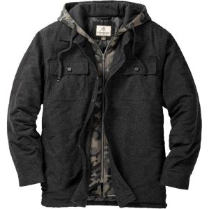 Legendary Whitetails Men’s Plaid Flannel Shirt Jacket Quilted with Hood Polyfill Insulated(Black Heather)