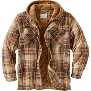 Legendary Whitetails Men’s Plaid Flannel Shirt Jacket Quilted with Hood Polyfill Insulated(Durango Plaid)