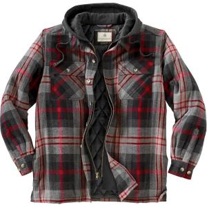 Legendary Whitetails Men’s Plaid Flannel Shirt Jacket Quilted with Hood Polyfill Insulated(Locomotive Plaid)