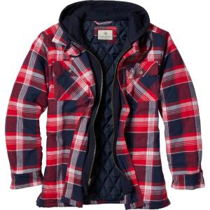 Legendary Whitetails Men’s Plaid Flannel Shirt Jacket Quilted with Hood Polyfill Insulated(Red Rover Plaid)