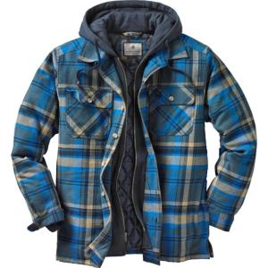 Legendary Whitetails Men’s Plaid Flannel Shirt Jacket Quilted with Hood Polyfill Insulated(Slate Hatchet Plaid)