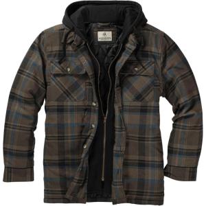 Legendary Whitetails Men’s Plaid Flannel Shirt Jacket Quilted with Hood Polyfill Insulated(Winter Rain Plaid)