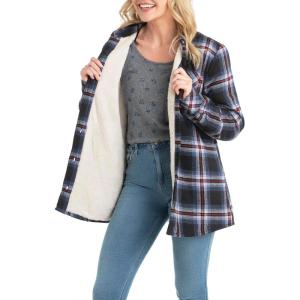 Legendary Whitetails Women’s Flannel Shacket Sherpa Lined Plaid Shirt Jacket Warm Fleece(Blackbird Plaid)