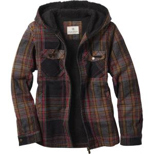 Legendary Whitetails Women’s Hooded Shacket Berber Lined Shirt Jacket with Drawstring Hood(Licorice Root Plaid)