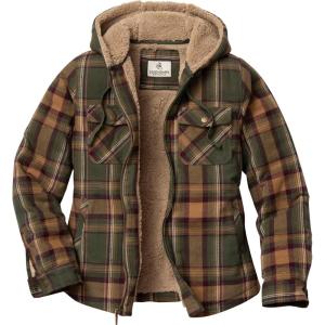 Legendary Whitetails Women’s Hooded Shacket Berber Lined Shirt Jacket with Drawstring Hood(Mossy Meadows)