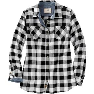 Legendary Whitetails Women’s Long Sleeve Plaid Flannel Button Up Shirt 100% Cotton(White Buffalo Check)