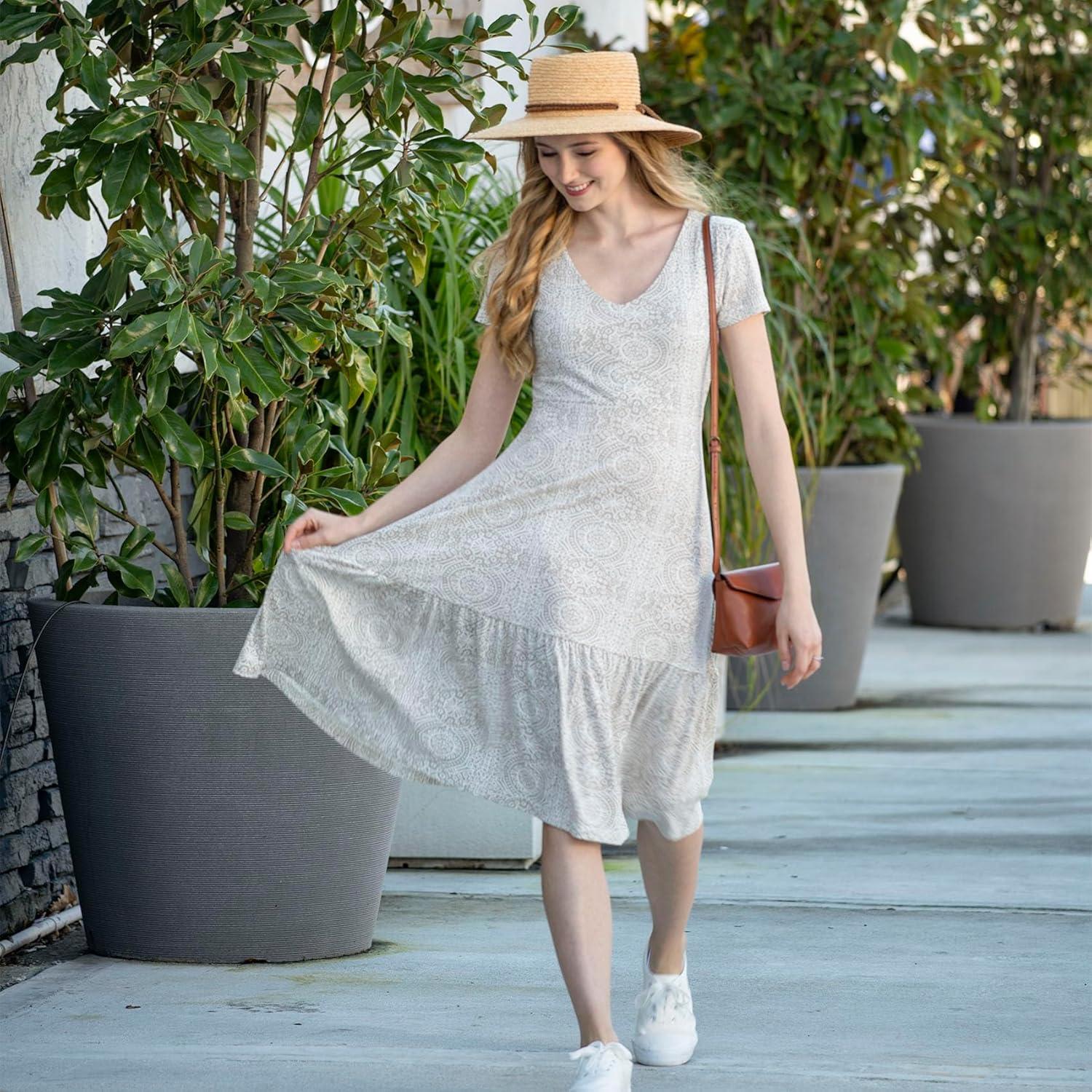 imageLegendary Whitetails Womens Printed Knit Midi Short Sleeve DressTaupe Stained Glass Print