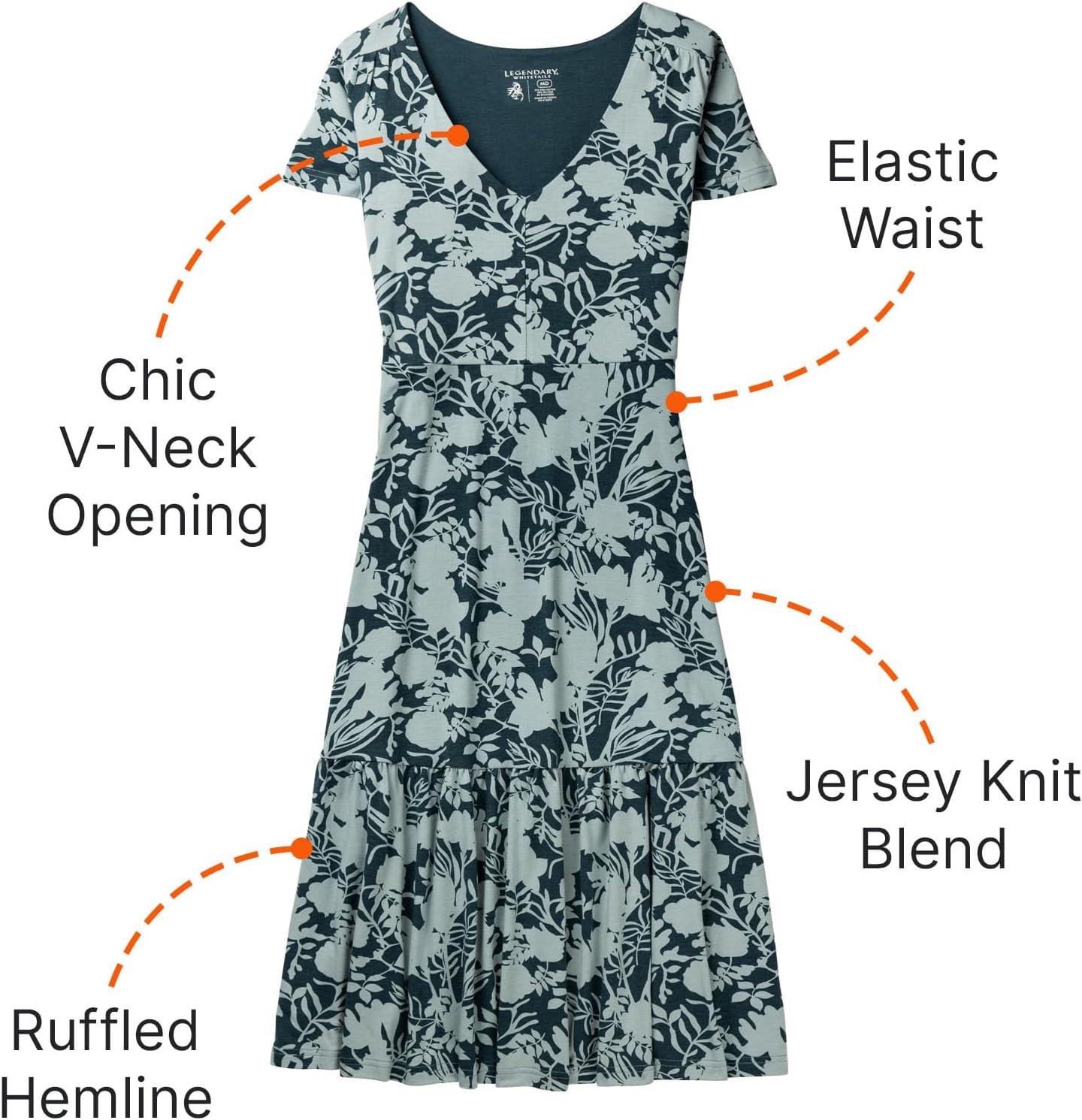 imageLegendary Whitetails Womens Printed Knit Midi Short Sleeve DressTeal Floral Silhouette Print