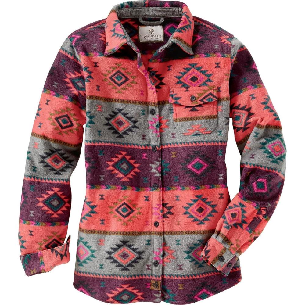imageLegendary Whitetails Womens Trail Guide Fleece Button Down ShirtCoral Print
