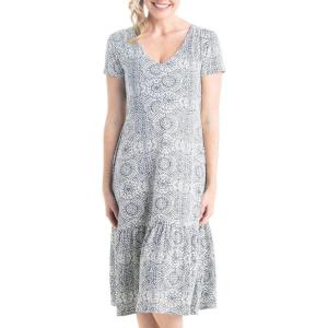 Legendary Whitetails Womens Printed Knit Midi Short Sleeve Dress(Navy Stained Glass Print)