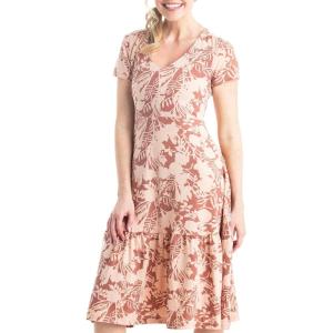 Legendary Whitetails Womens Printed Knit Midi Short Sleeve Dress(Rose Dawn Floral Silhouette Print)