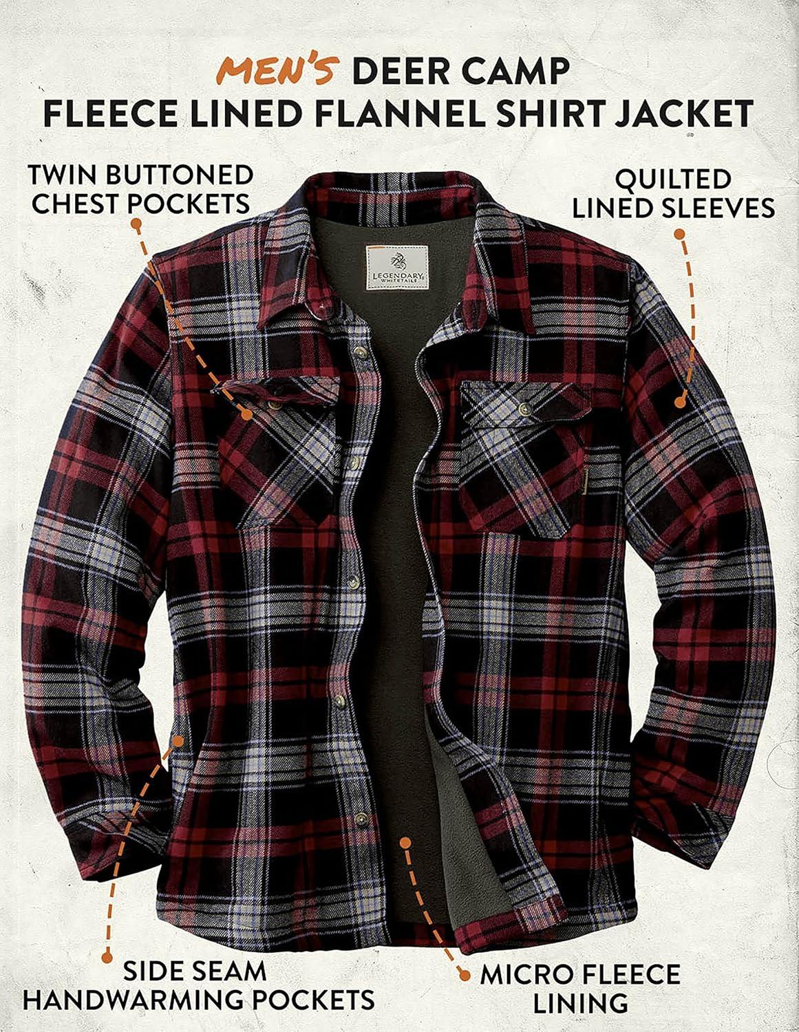 imageLegendary Whitetails Mens Deer Camp Berber Lined Flannel Shirt JacketCampfire Plaid Berber  Legacy