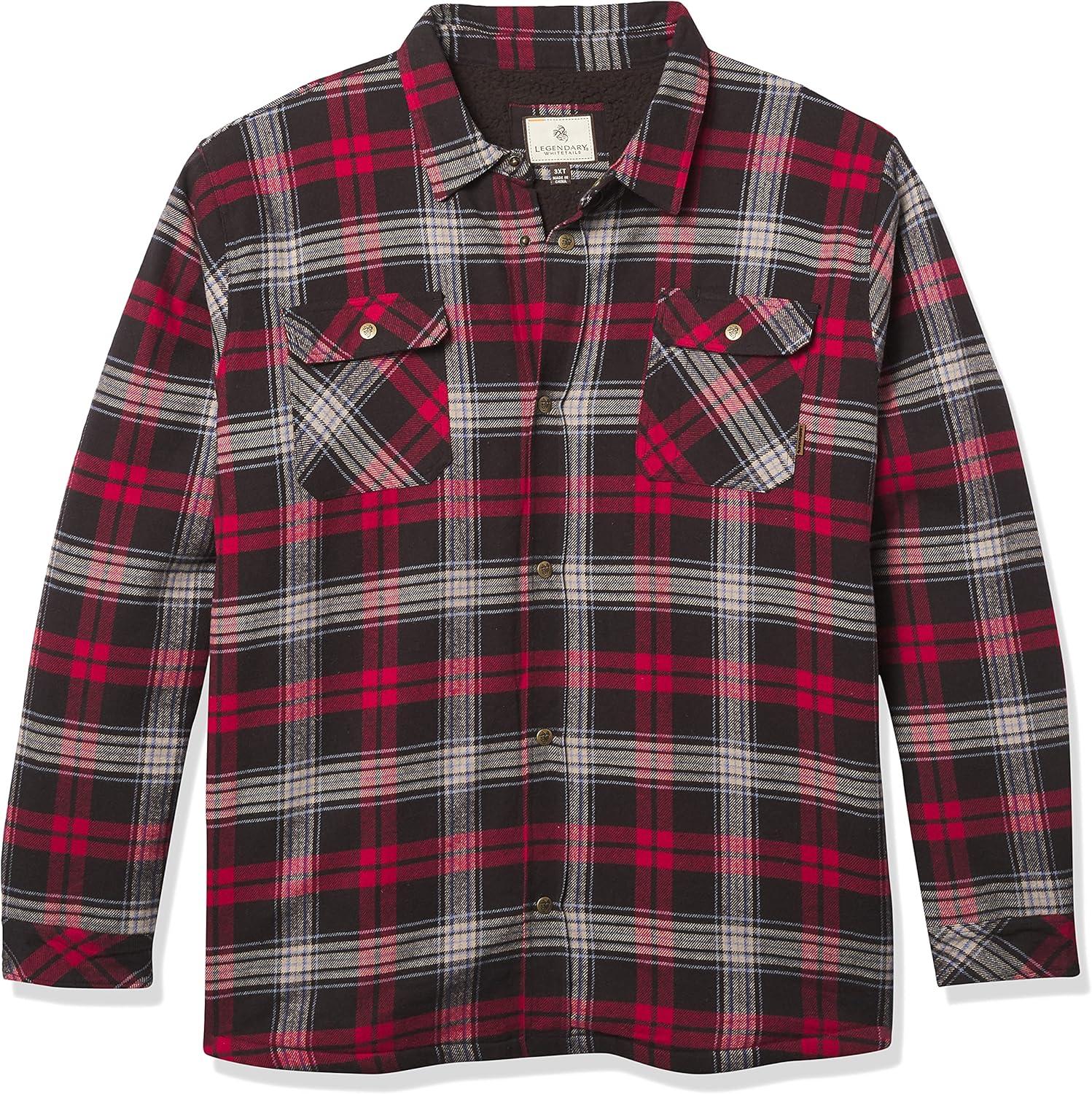 imageLegendary Whitetails Mens Deer Camp Berber Lined Flannel Shirt JacketCampfire Plaid Berber