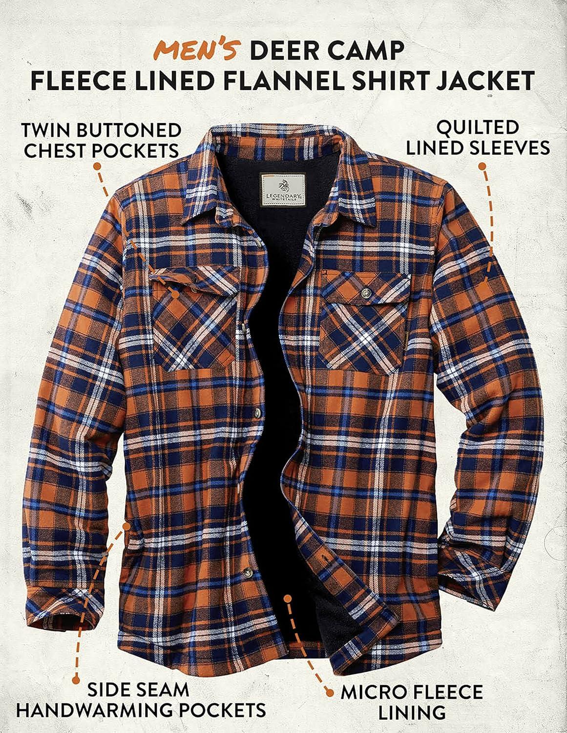 imageLegendary Whitetails Mens Deer Camp Berber Lined Flannel Shirt JacketCobalt Blaze Plaid