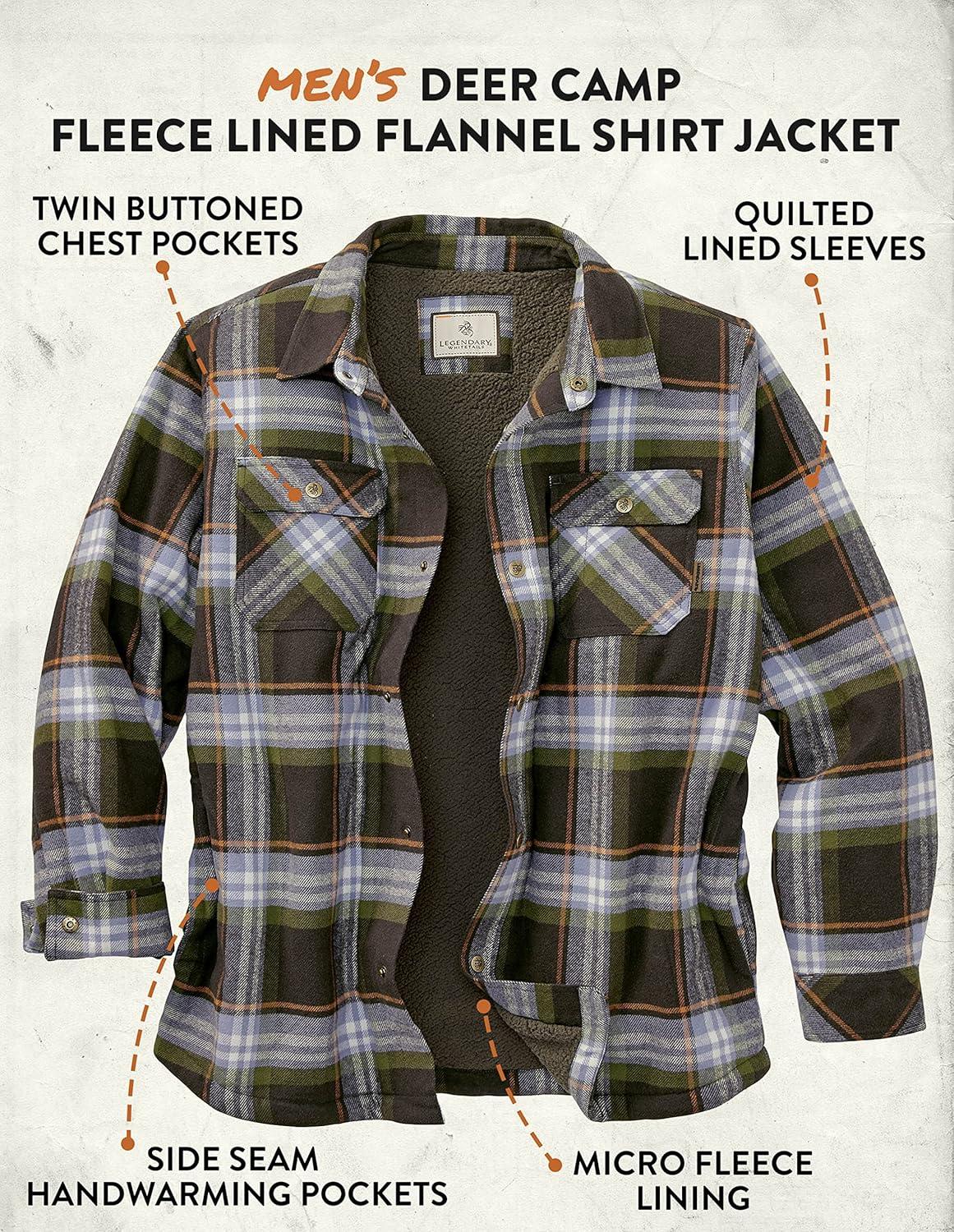imageLegendary Whitetails Mens Deer Camp Berber Lined Flannel Shirt JacketFireside Plaid