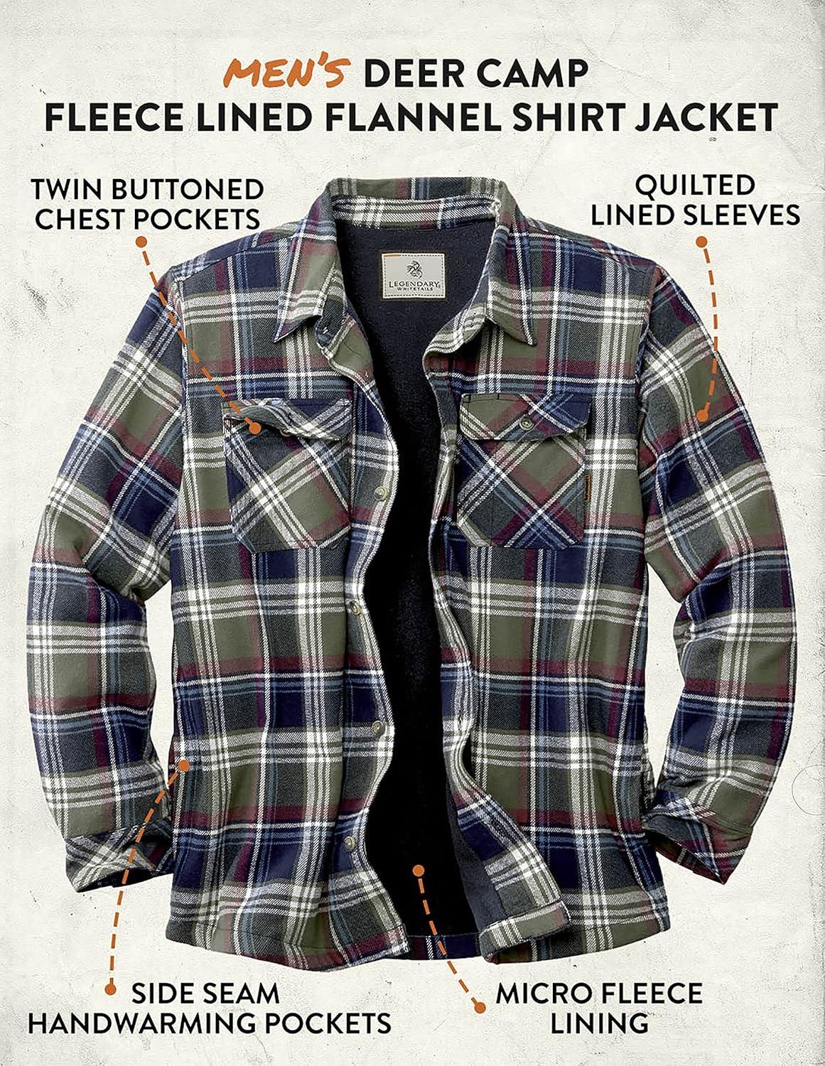 imageLegendary Whitetails Mens Deer Camp Berber Lined Flannel Shirt JacketNightshade Plaid Berber  Legacy