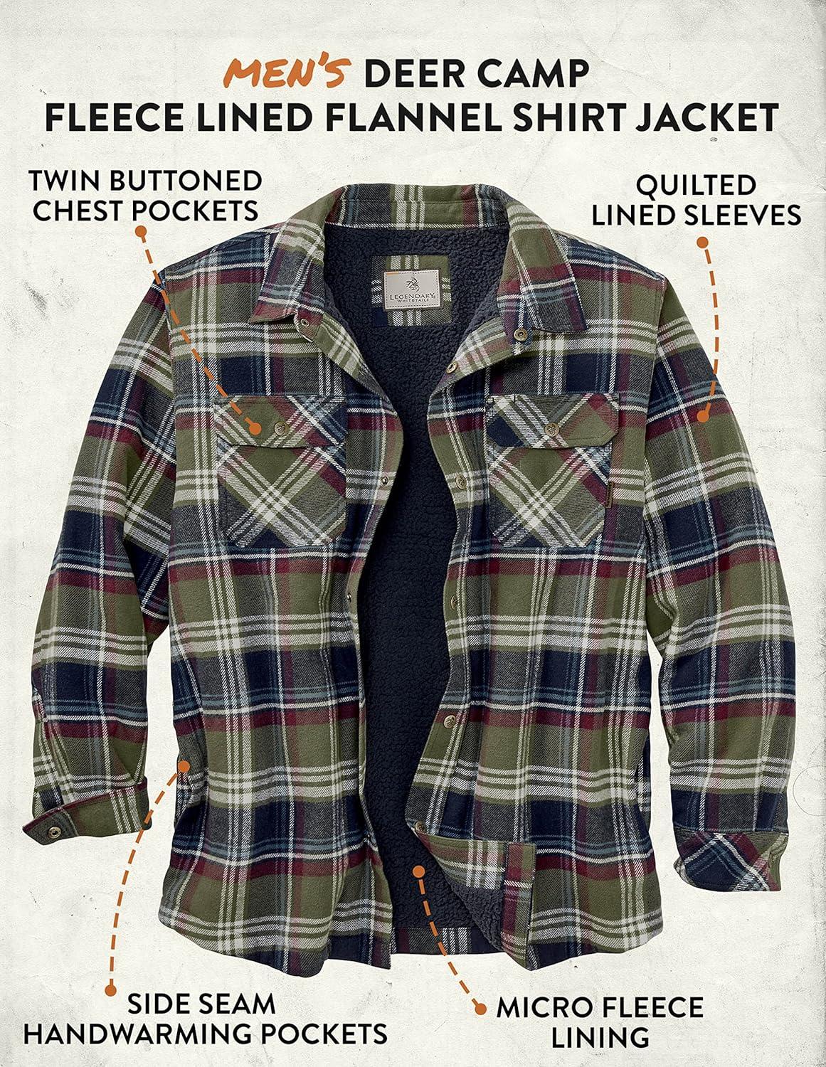 imageLegendary Whitetails Mens Deer Camp Berber Lined Flannel Shirt JacketNightshade Plaid Berber