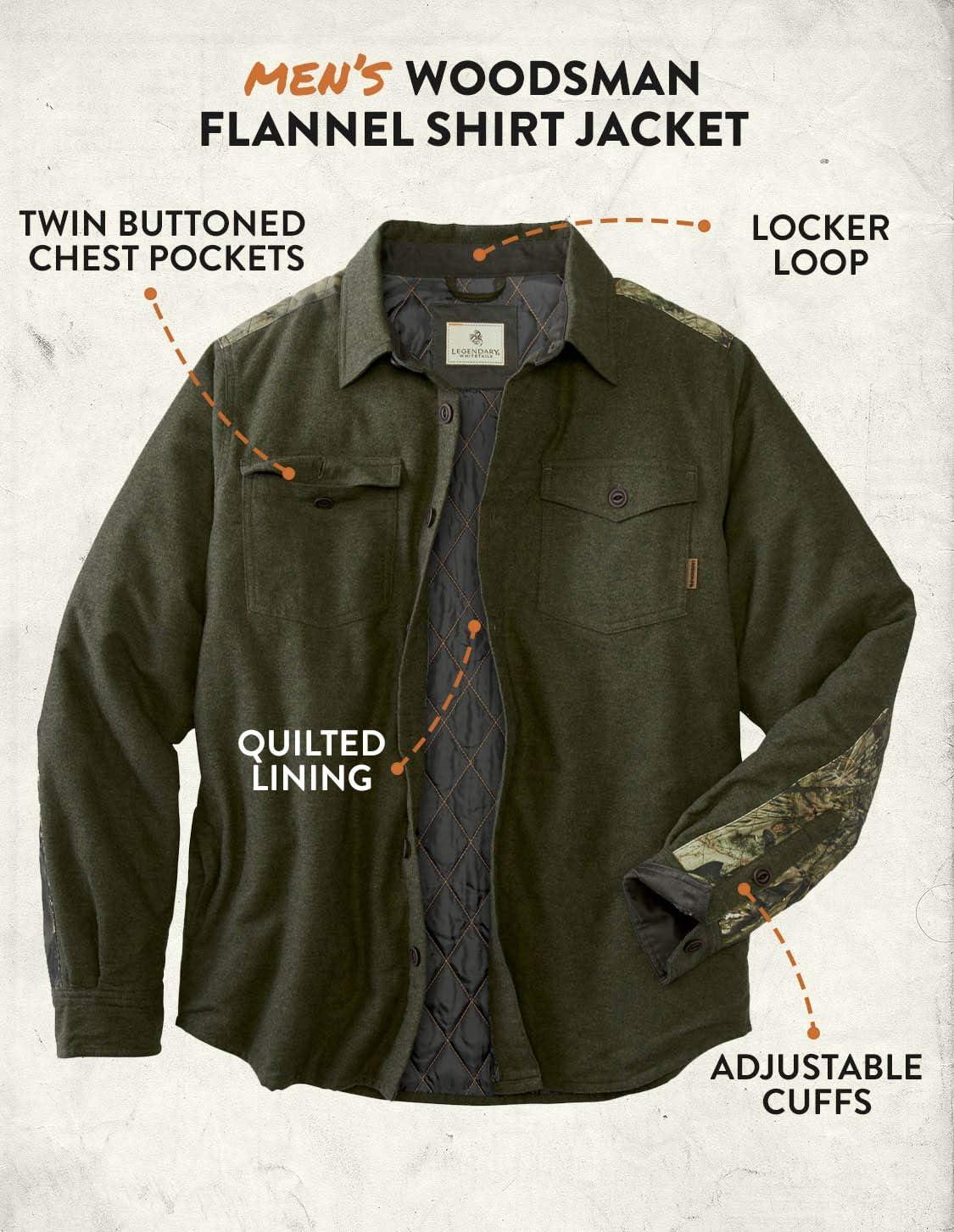 imageLegendary Whitetails mens Woodsman Heavyweight Quilted Shirt JacketArmyMossy Oak Country