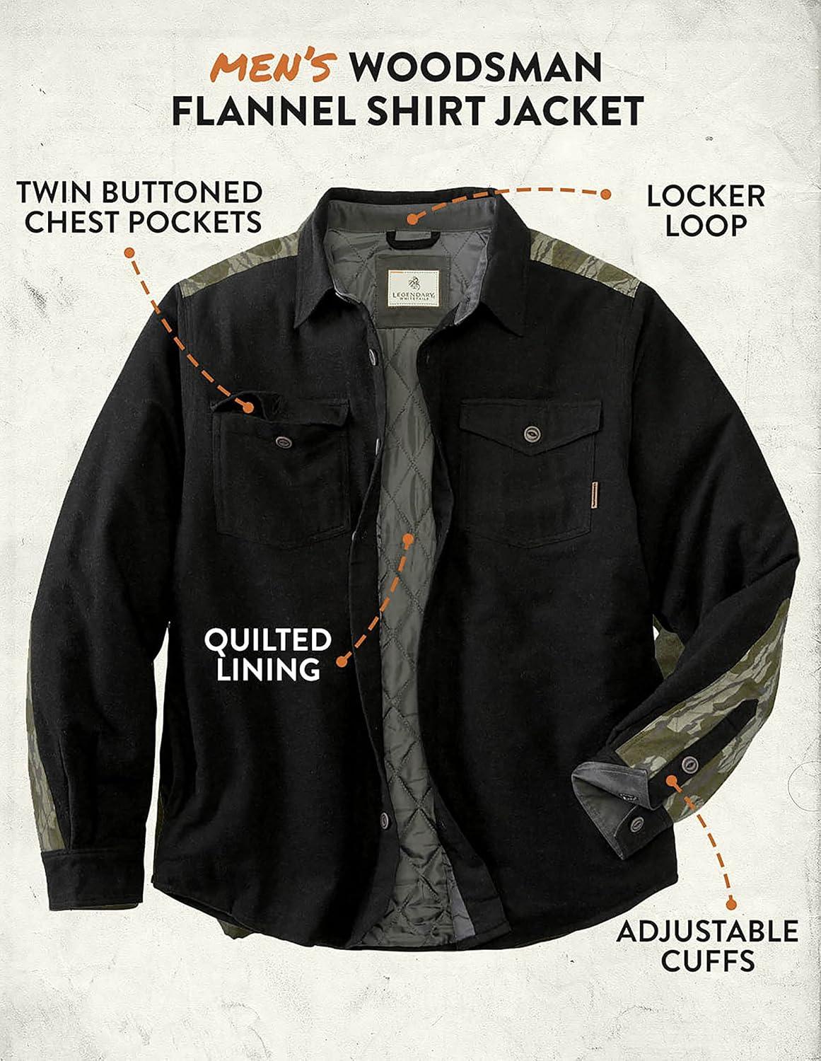 imageLegendary Whitetails mens Woodsman Heavyweight Quilted Shirt JacketBlack HeatherMossy Oak Bottomland