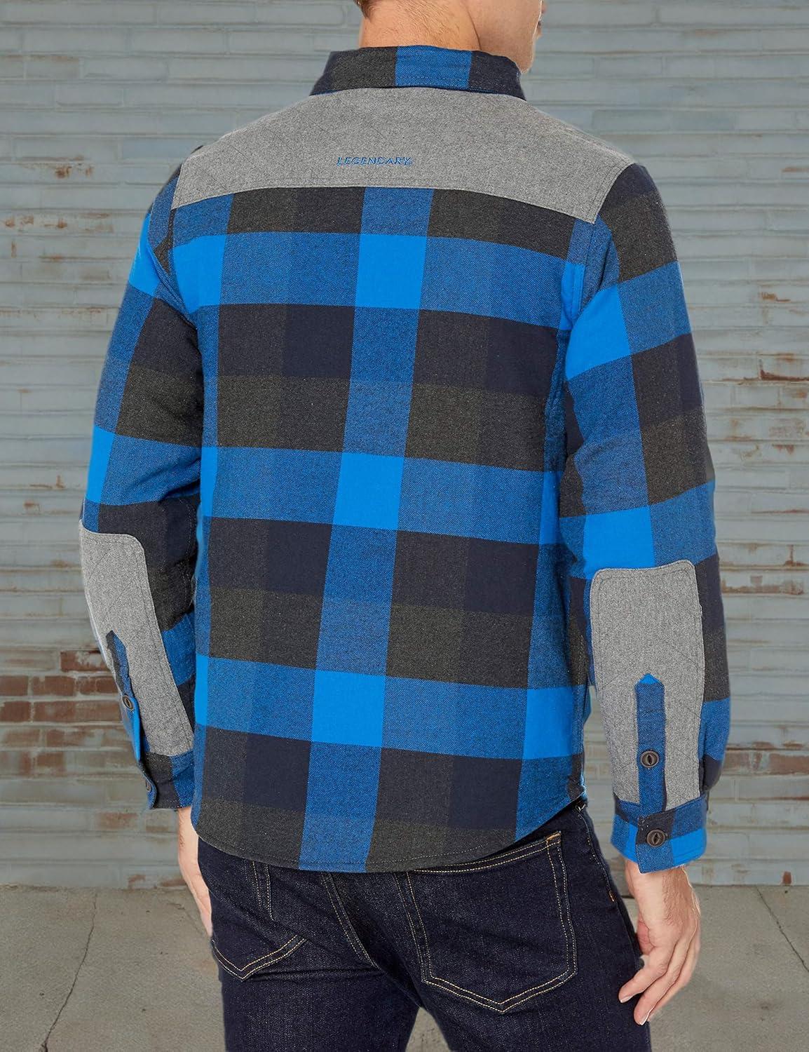 imageLegendary Whitetails mens Woodsman Heavyweight Quilted Shirt JacketBlue Graphite Plaid