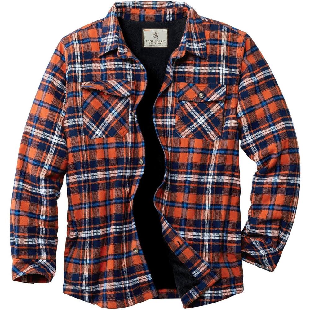 imageLegendary Whitetails Mens Deer Camp Berber Lined Flannel Shirt JacketCobalt Blaze Plaid