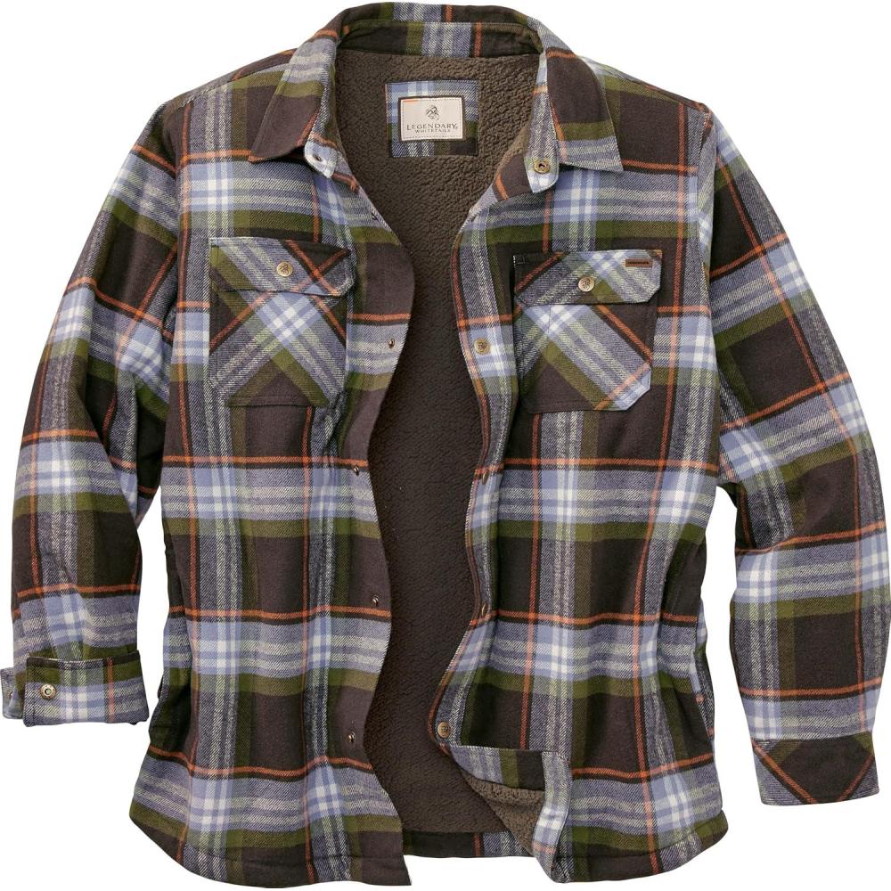 imageLegendary Whitetails Mens Deer Camp Berber Lined Flannel Shirt JacketFireside Plaid