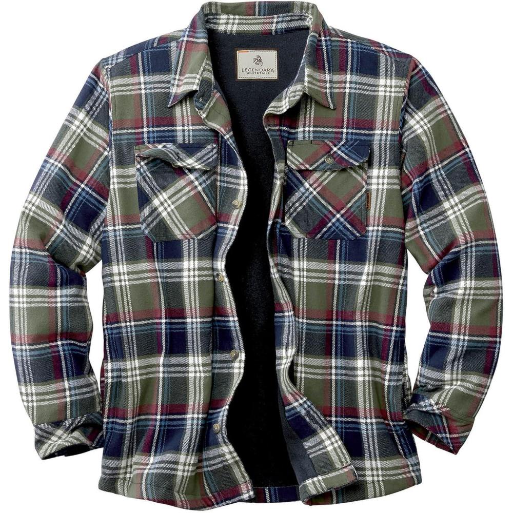 imageLegendary Whitetails Mens Deer Camp Berber Lined Flannel Shirt JacketNightshade Plaid Berber  Legacy