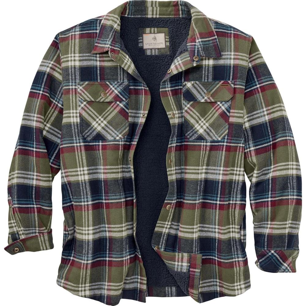 imageLegendary Whitetails Mens Deer Camp Berber Lined Flannel Shirt JacketNightshade Plaid Berber